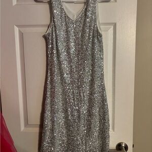 Silver Sequin Sleeveless Dress